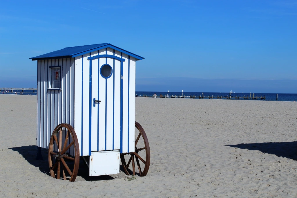 old style beach hut changing